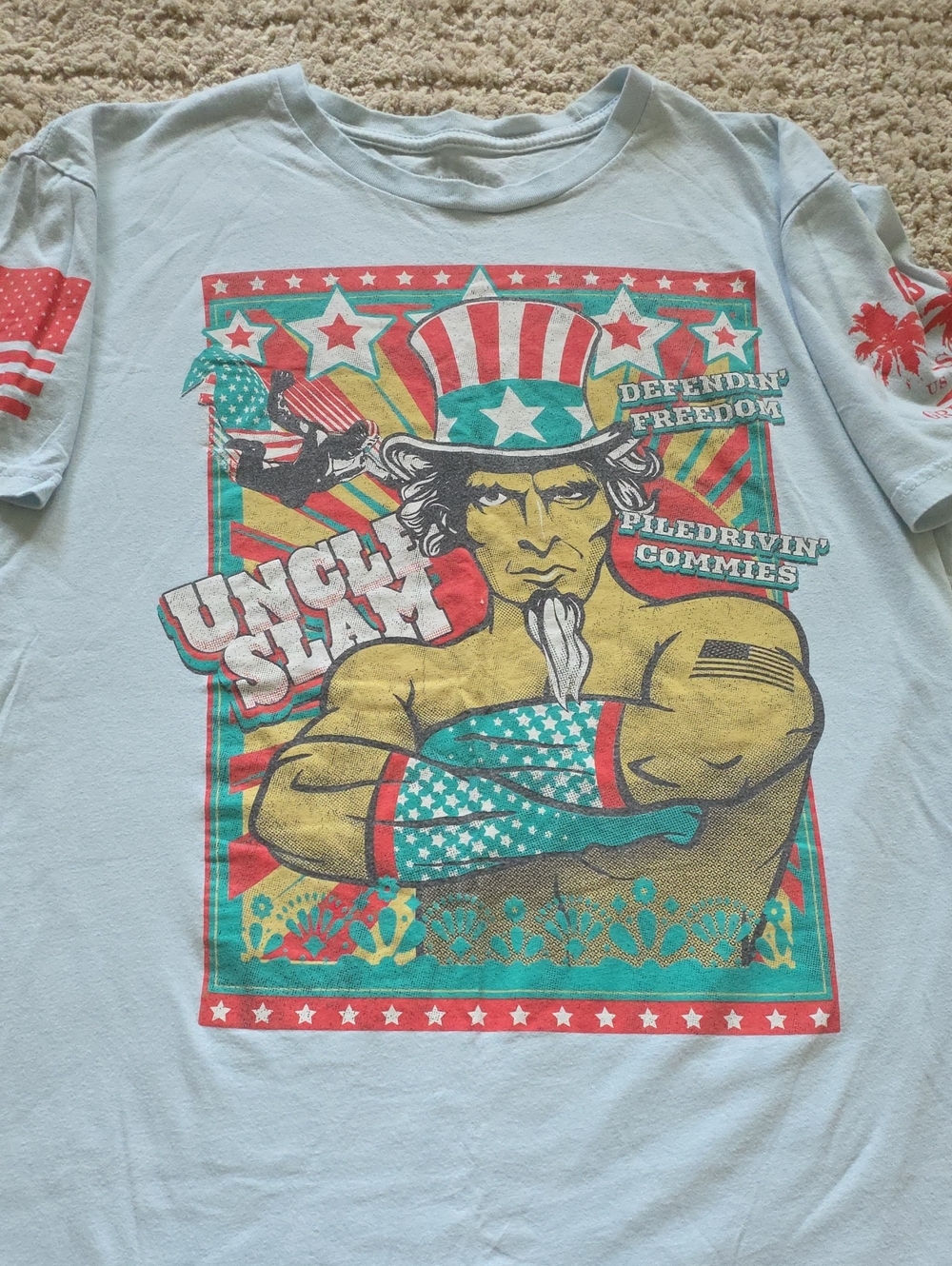 Grunt Stule Uncle Sam Graphic Tee - Light Blue Patriotic Print